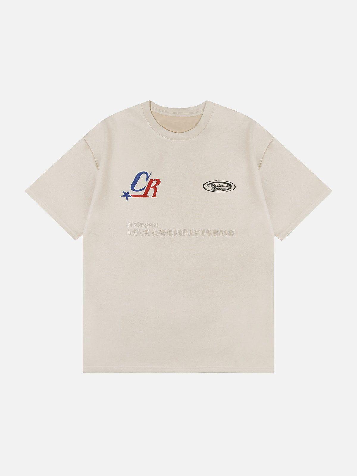 Sneakerland™ - Letter Embroidered Suede Tee - tntwear1