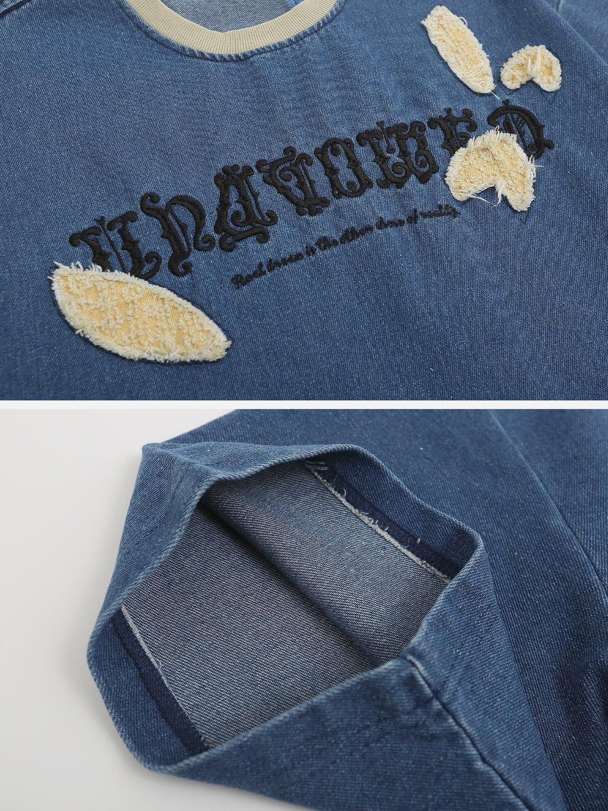 Sneakerland™ - Letter Embroidery Denim Tee - tntwear1