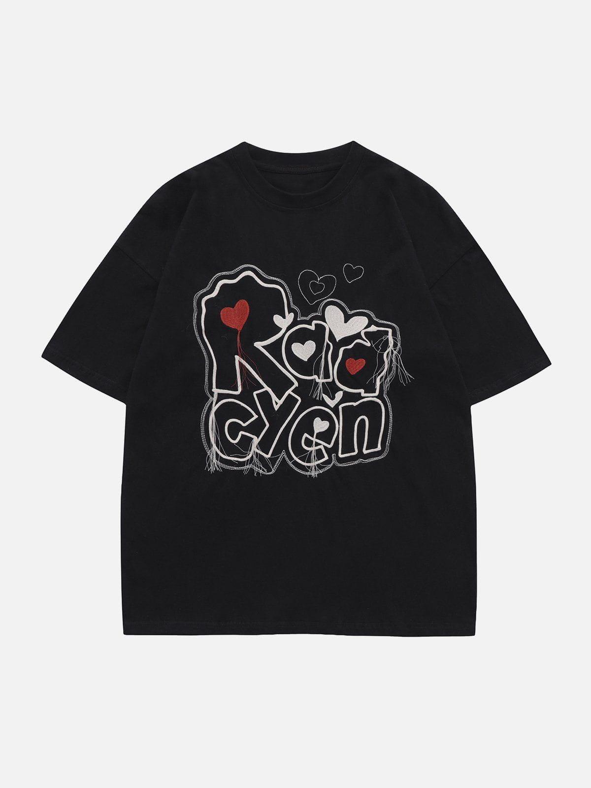 Sneakerland™ - Letter Embroidery Heart Element Tee - tntwear1