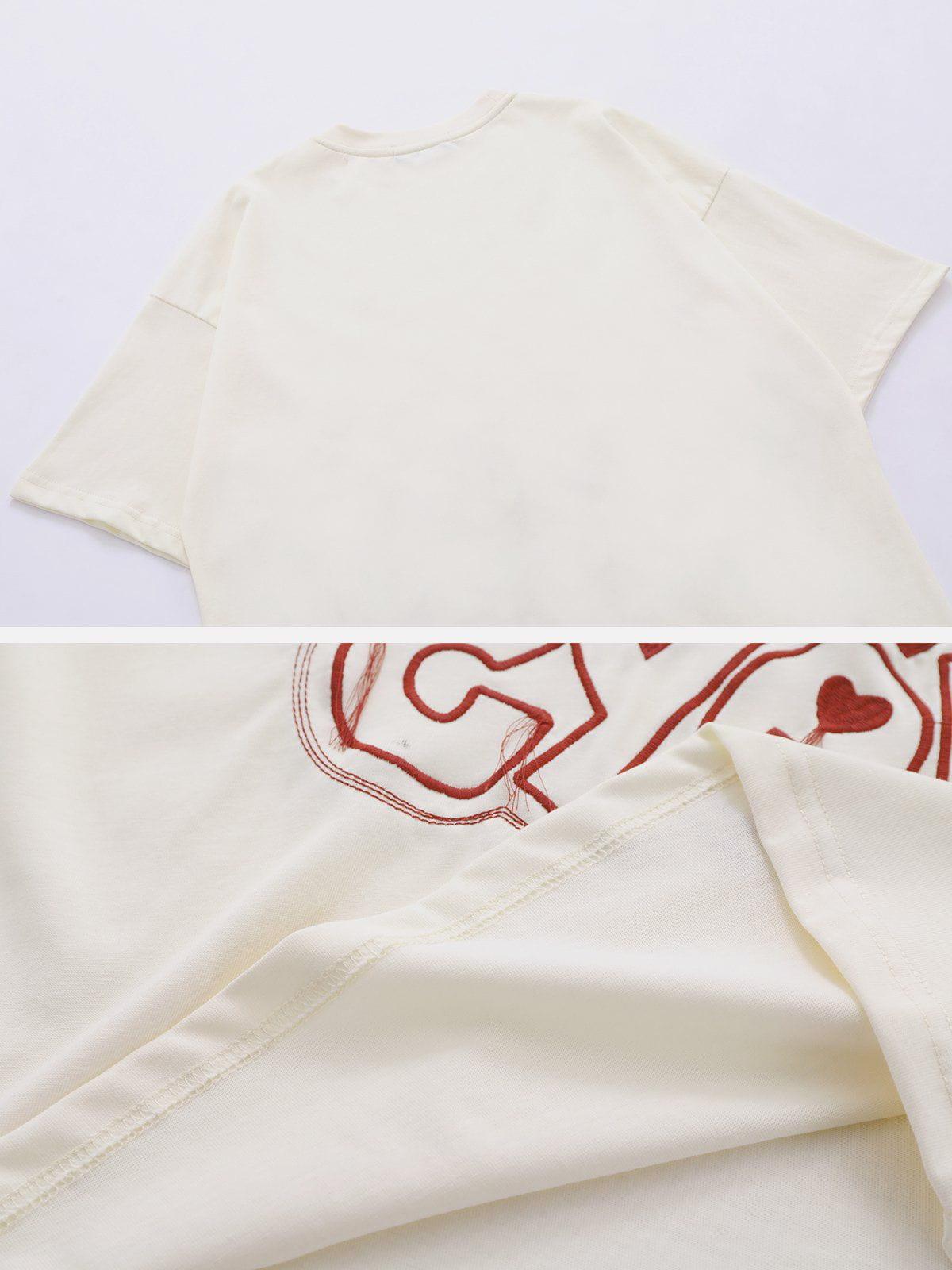 Sneakerland™ - Letter Embroidery Heart Element Tee - tntwear1