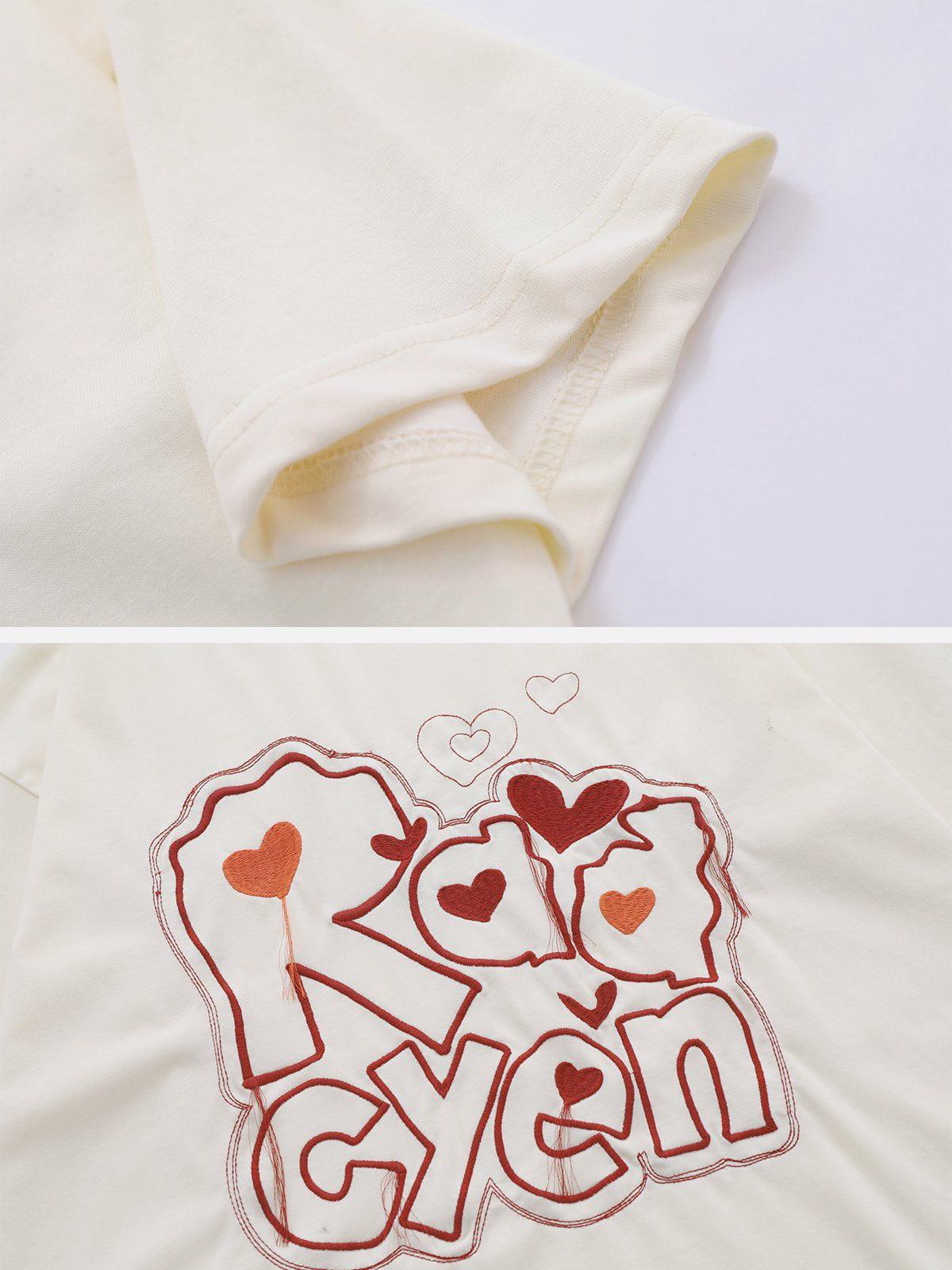 Sneakerland™ - Letter Embroidery Heart Element Tee - tntwear1