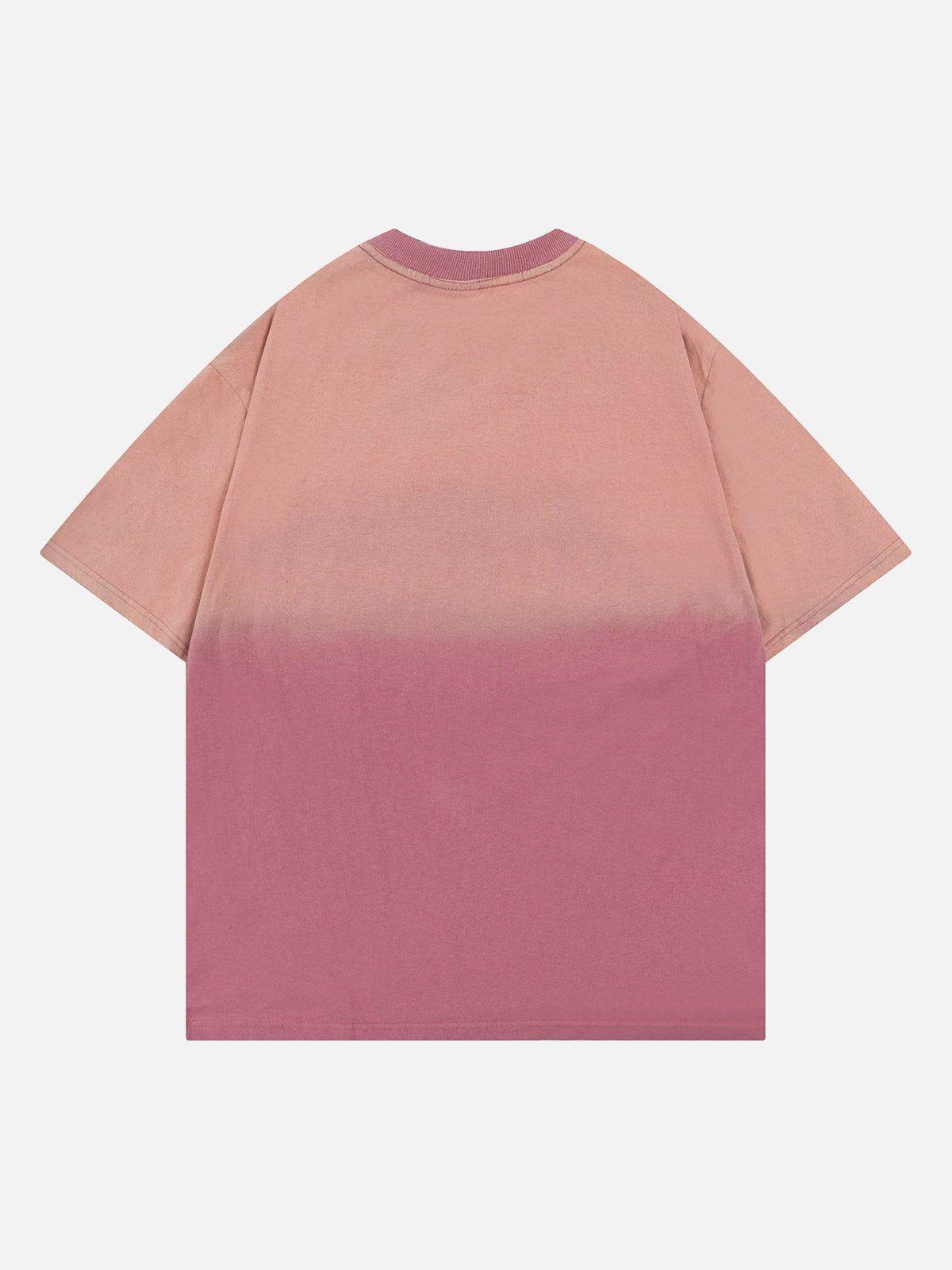 Sneakerland™ - Letter Print Gradient Washed Tee - tntwear1