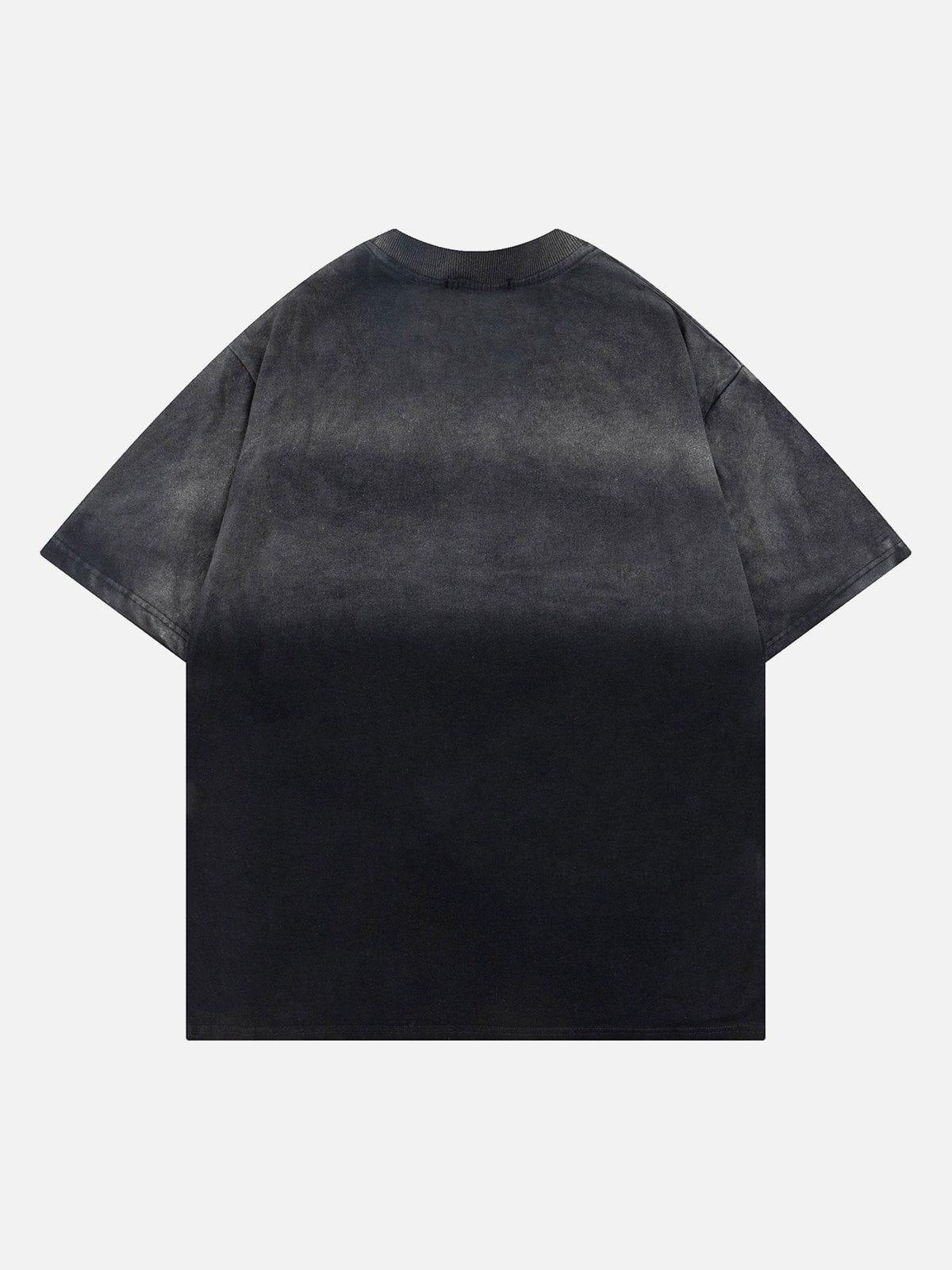 Sneakerland™ - Letter Print Gradient Washed Tee - tntwear1