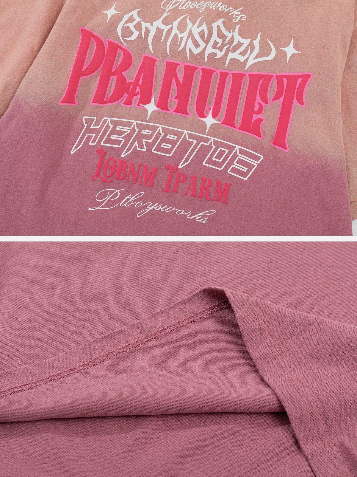 Sneakerland™ - Letter Print Gradient Washed Tee - tntwear1