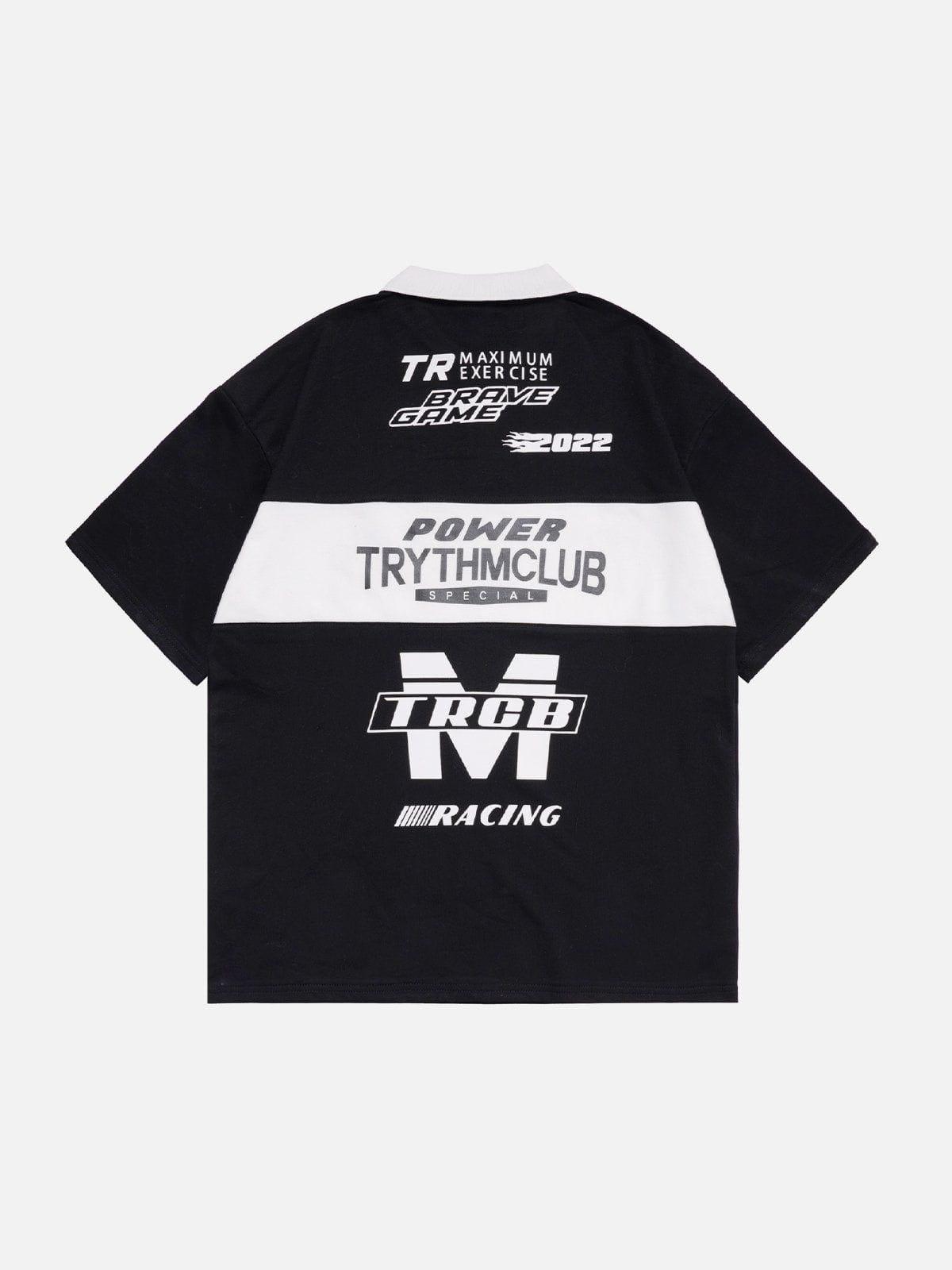 Sneakerland™ - Letter Print Polo Collar Tee - tntwear1