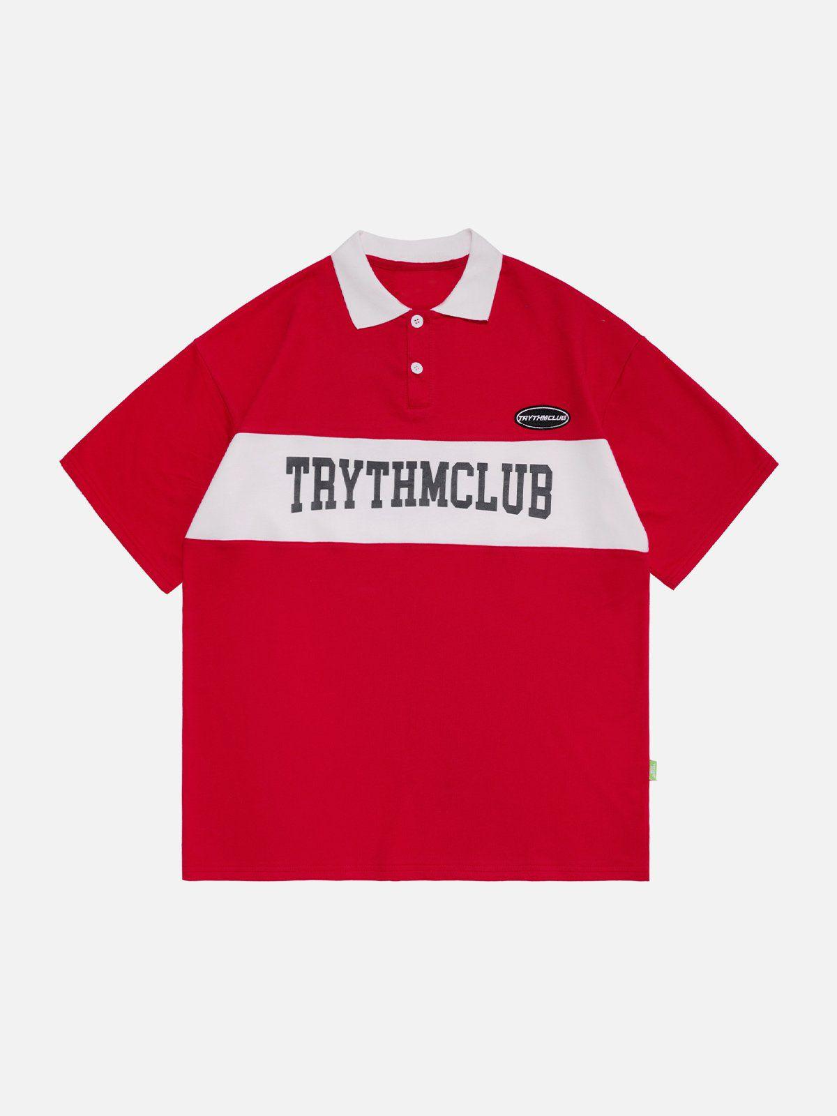 Sneakerland™ - Letter Print Polo Collar Tee - tntwear1