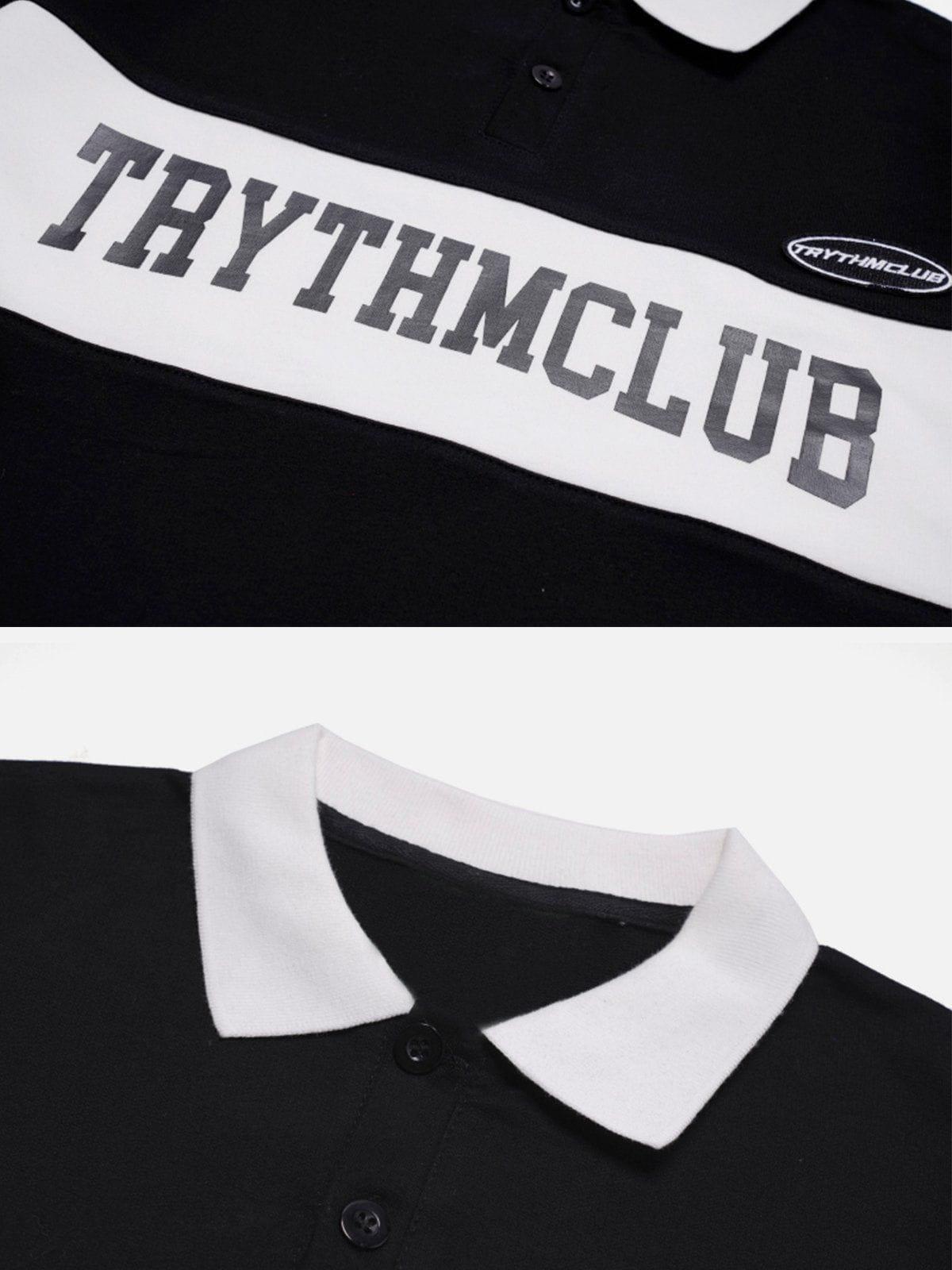 Sneakerland™ - Letter Print Polo Collar Tee - tntwear1