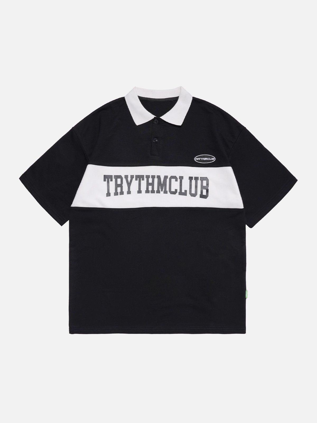 Sneakerland™ - Letter Print Polo Collar Tee - tntwear1