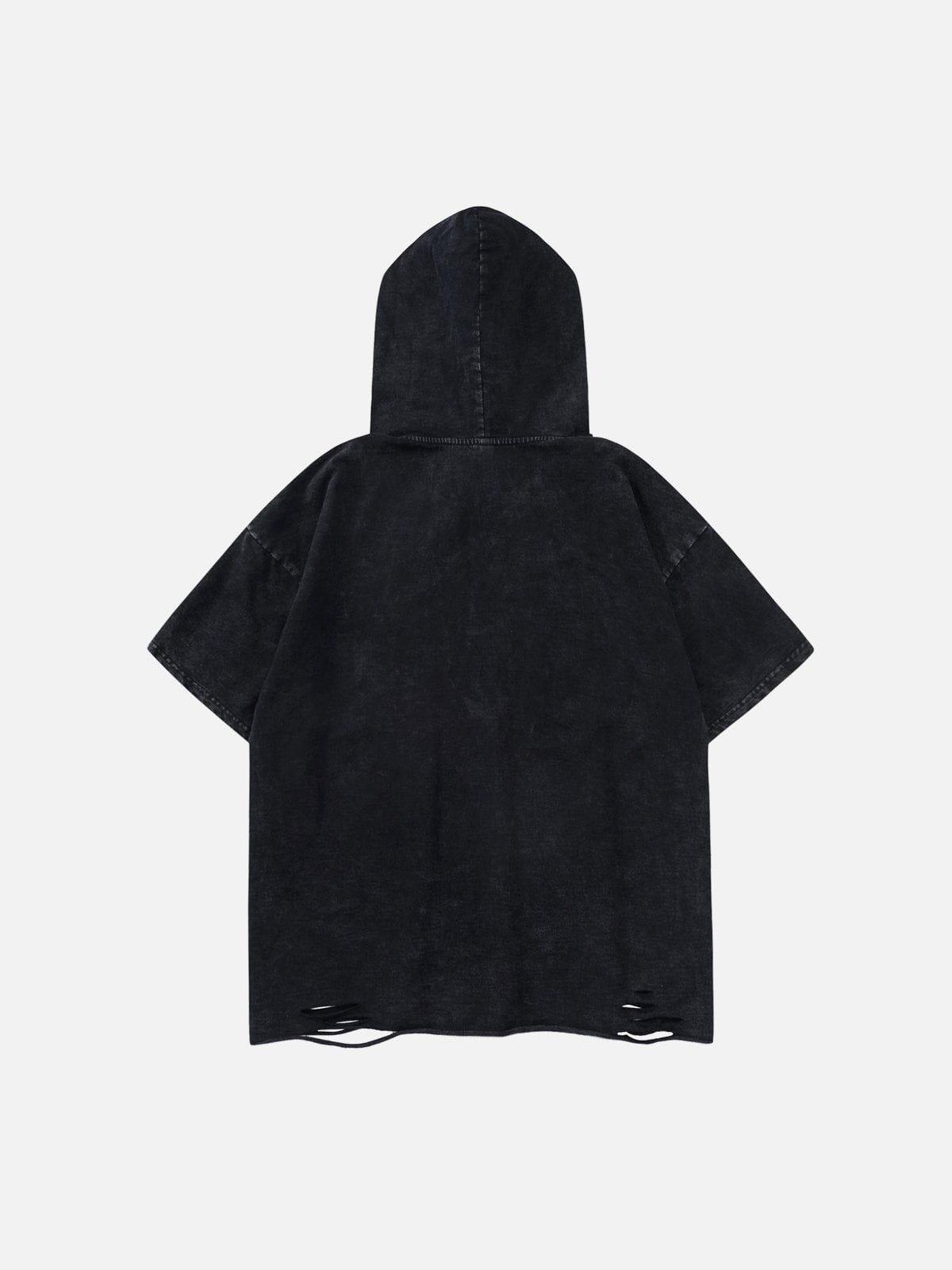 Sneakerland™ - Letter Print Ripped Hooded Tee - tntwear1