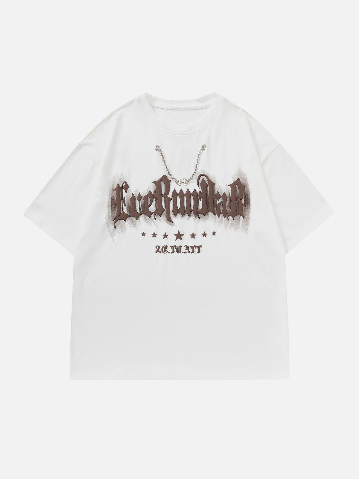 Sneakerland™ - Letter Printing Chain Decoration Tee - tntwear1