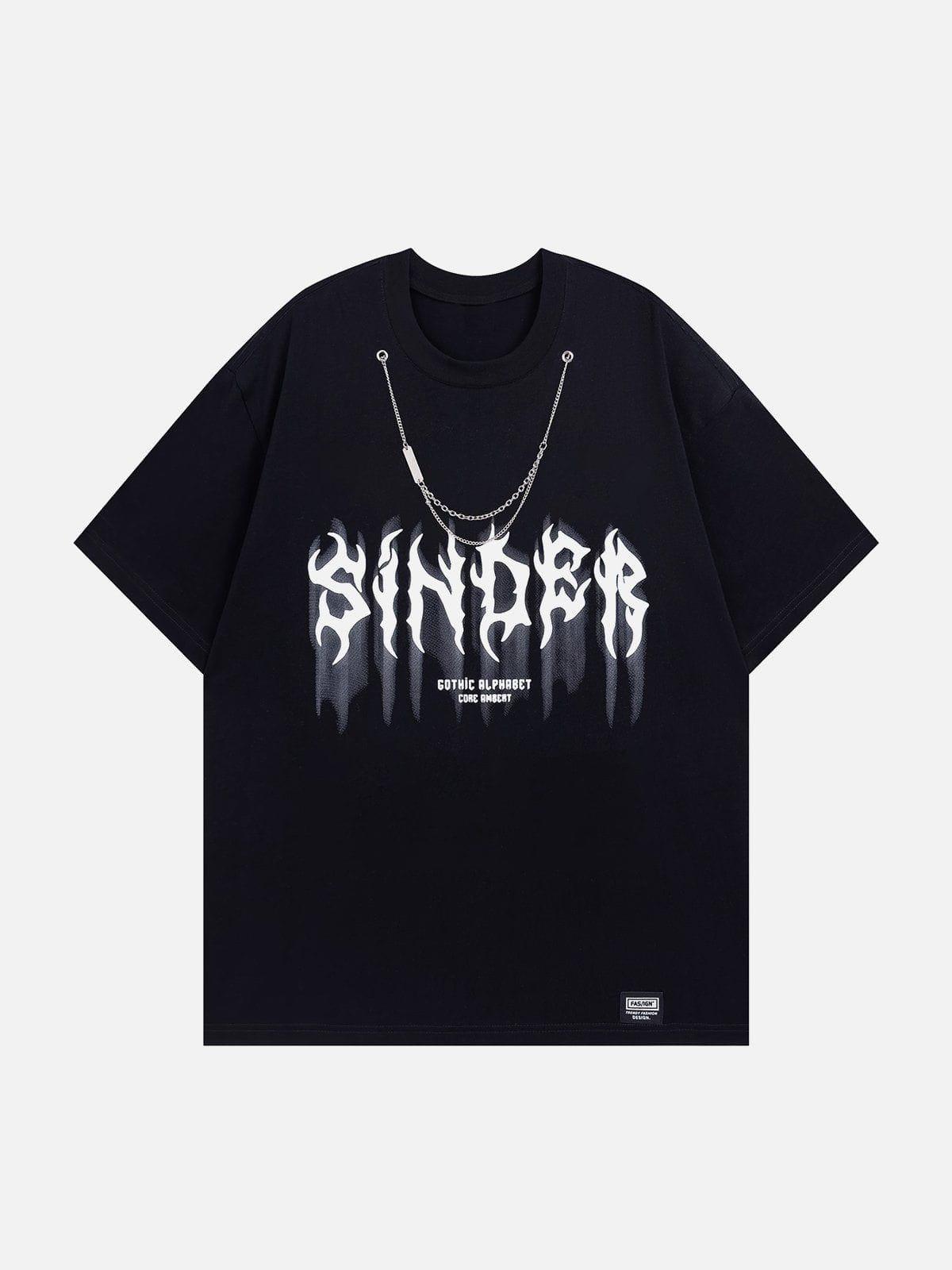 Sneakerland™ - Letter Shadow Chain Decoration Tee - tntwear1