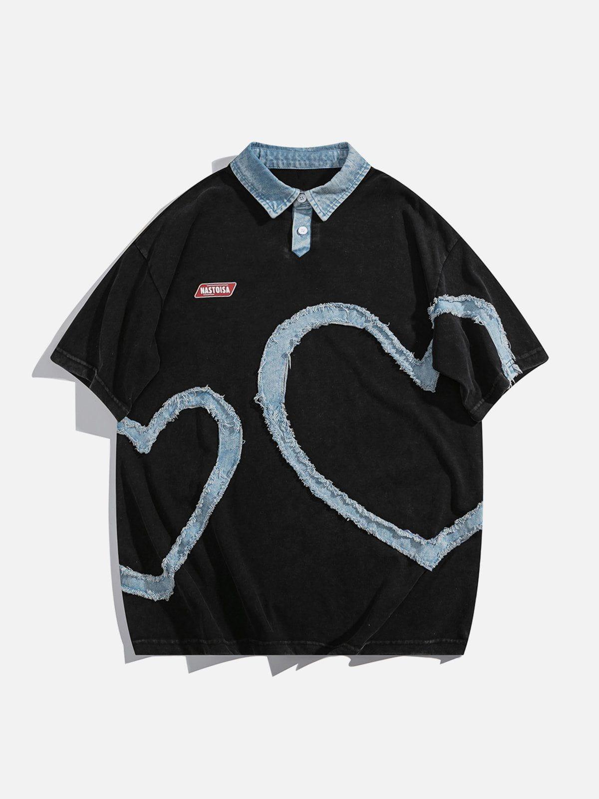 Sneakerland™ - Love Denim Patch Embroidery POLO Tee - tntwear1