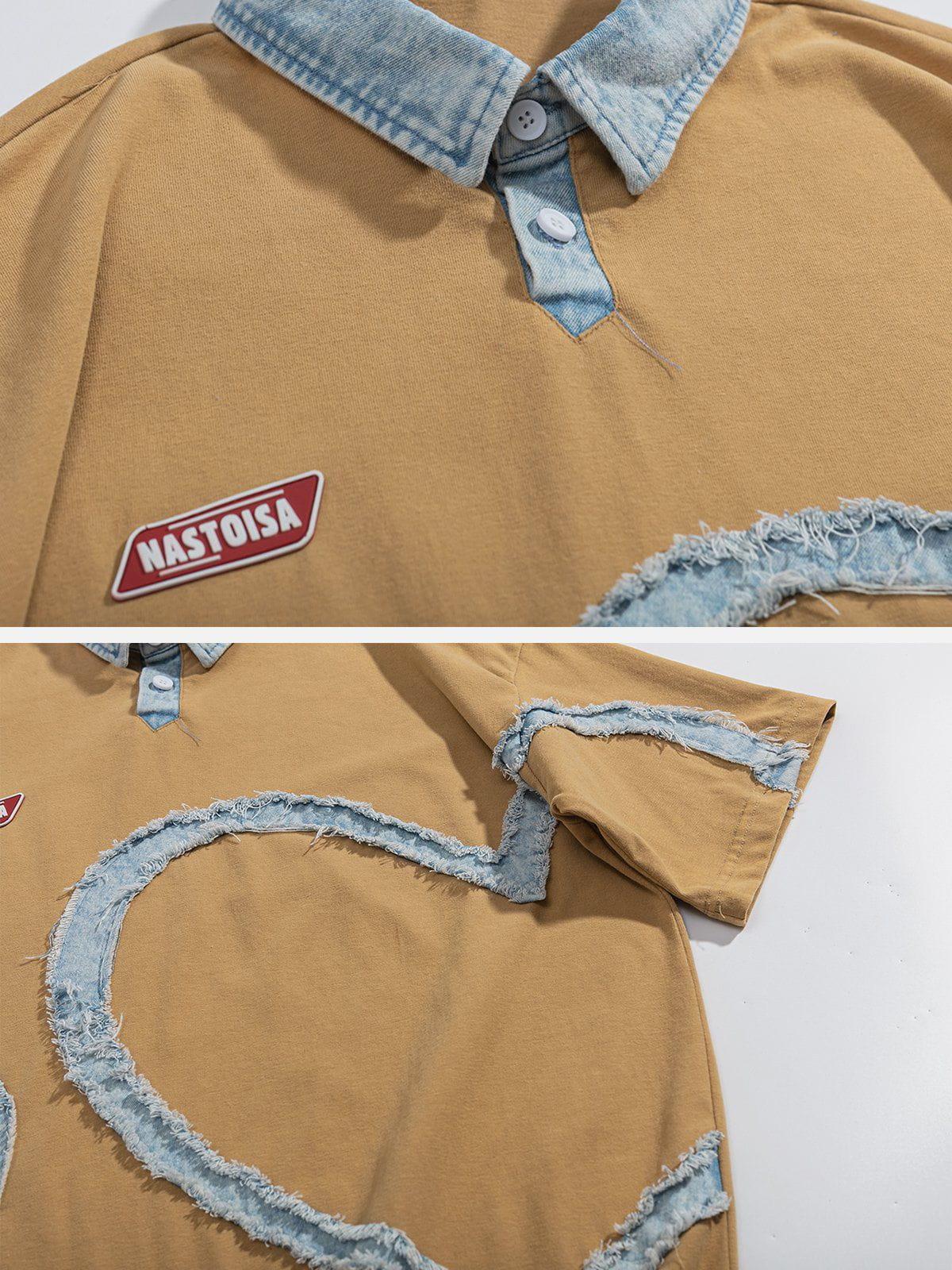 Sneakerland™ - Love Denim Patch Embroidery POLO Tee - tntwear1