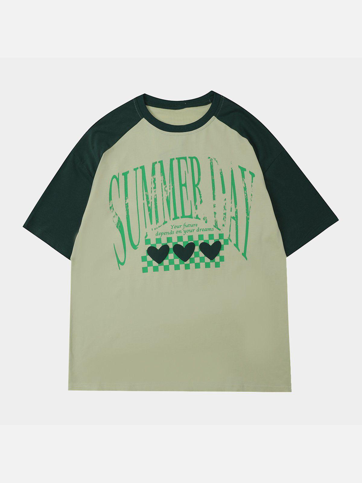 Sneakerland™ - Love Heart Print Patchwork Tee - tntwear1