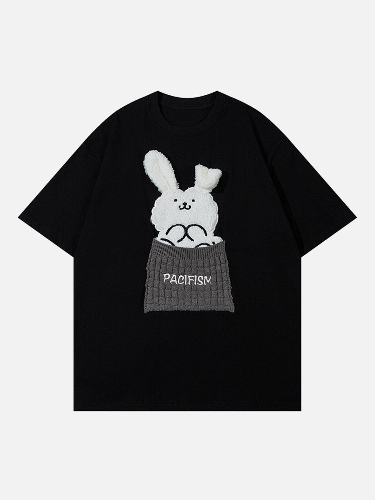 Sneakerland™ - Patch Embroidery Rabbit Print Tee - tntwear1