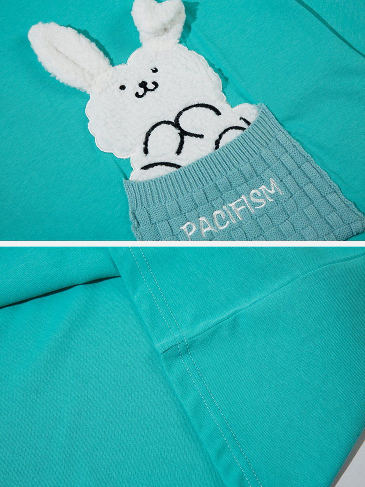 Sneakerland™ - Patch Embroidery Rabbit Print Tee - tntwear1