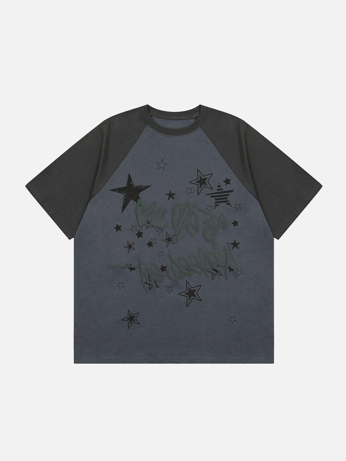 Sneakerland™ - Raglan Stars Graffiti Print Tee - tntwear1