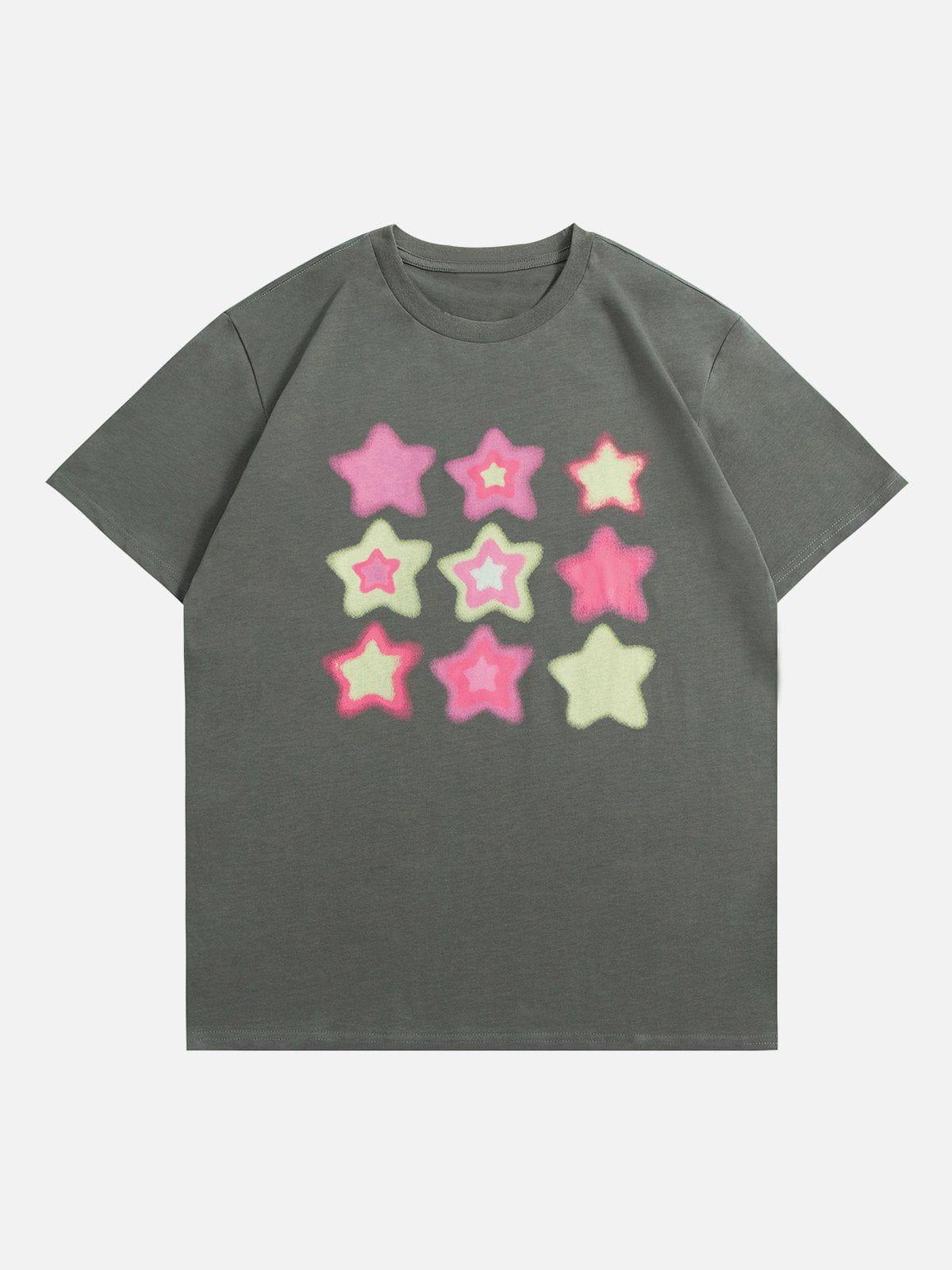 Sneakerland™ - Simple Fuzzy Star Print Tee - tntwear1