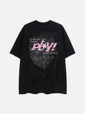 Sneakerland™ - Spider Web Letter Print Tee - tntwear1