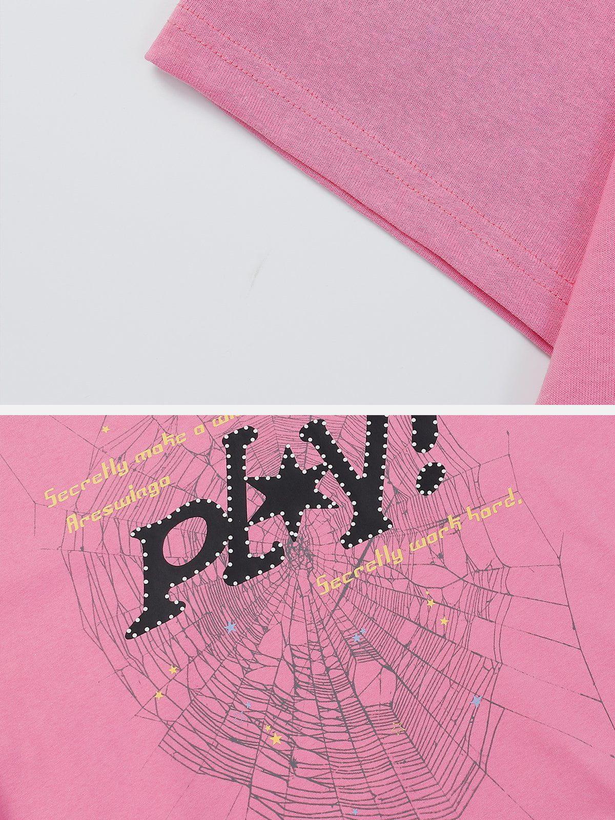 Sneakerland™ - Spider Web Letter Print Tee - tntwear1