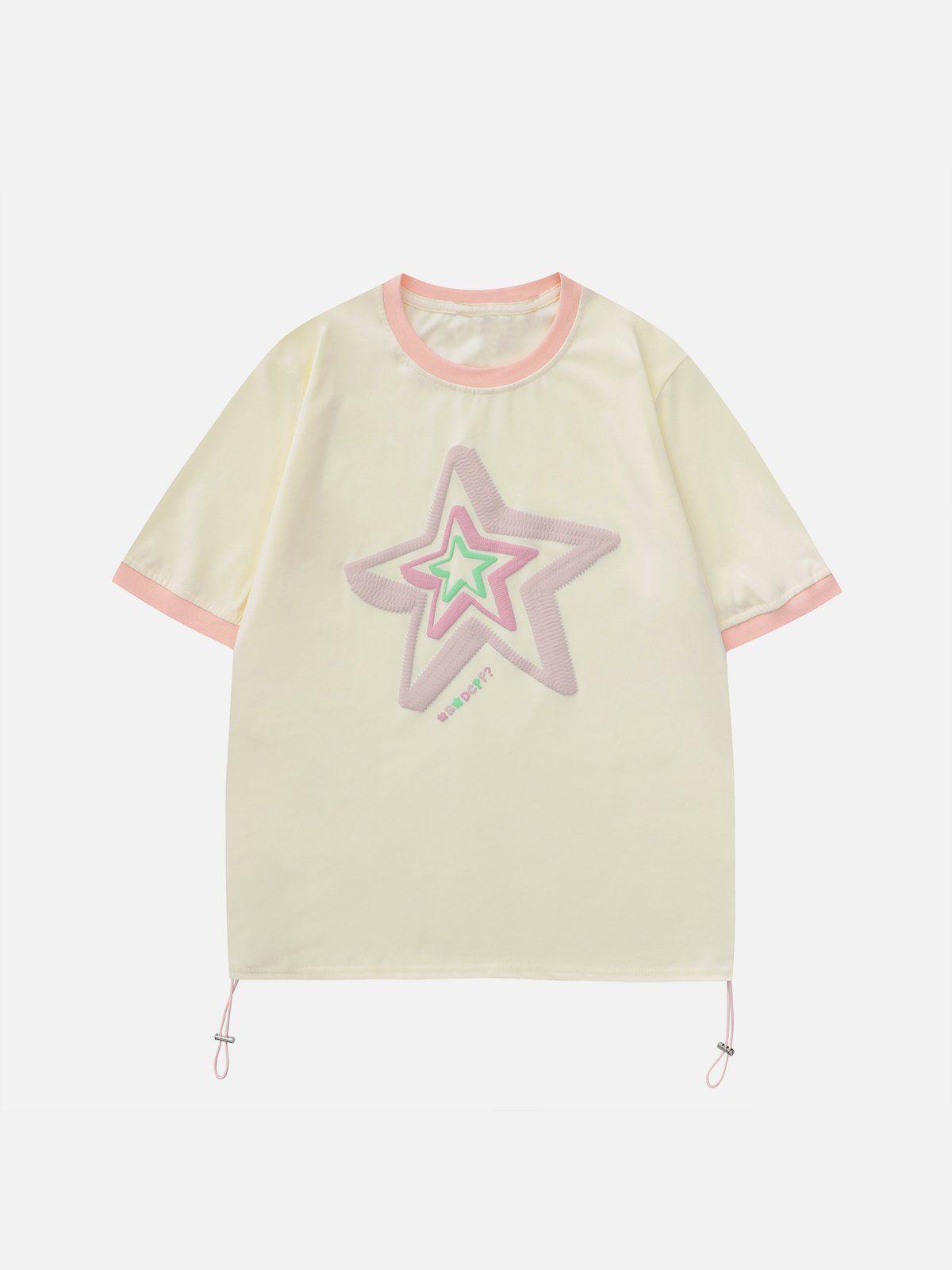 Sneakerland™ - Star Embroidery Side Drawstring Tee - tntwear1