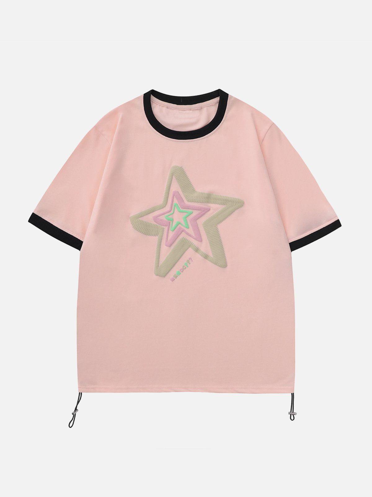 Sneakerland™ - Star Embroidery Side Drawstring Tee - tntwear1