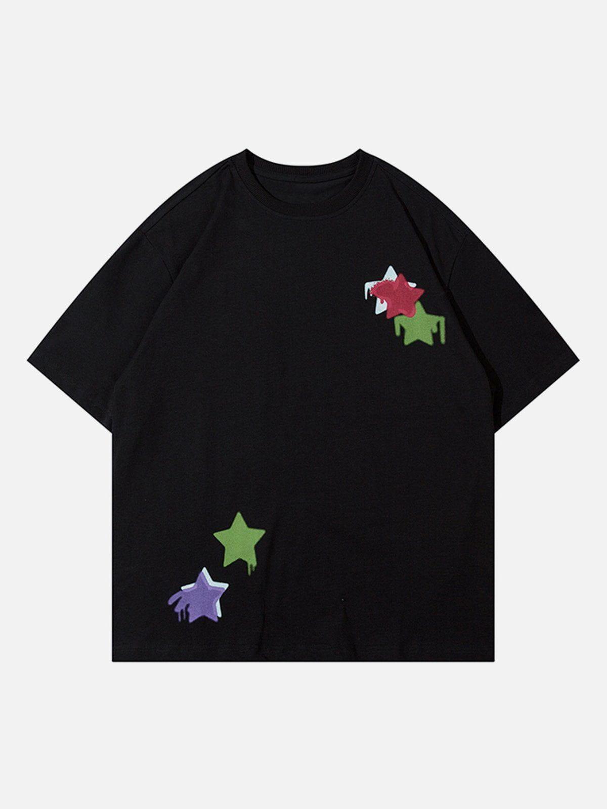 Sneakerland™ - Star Flocked Embroidered Tee - tntwear1