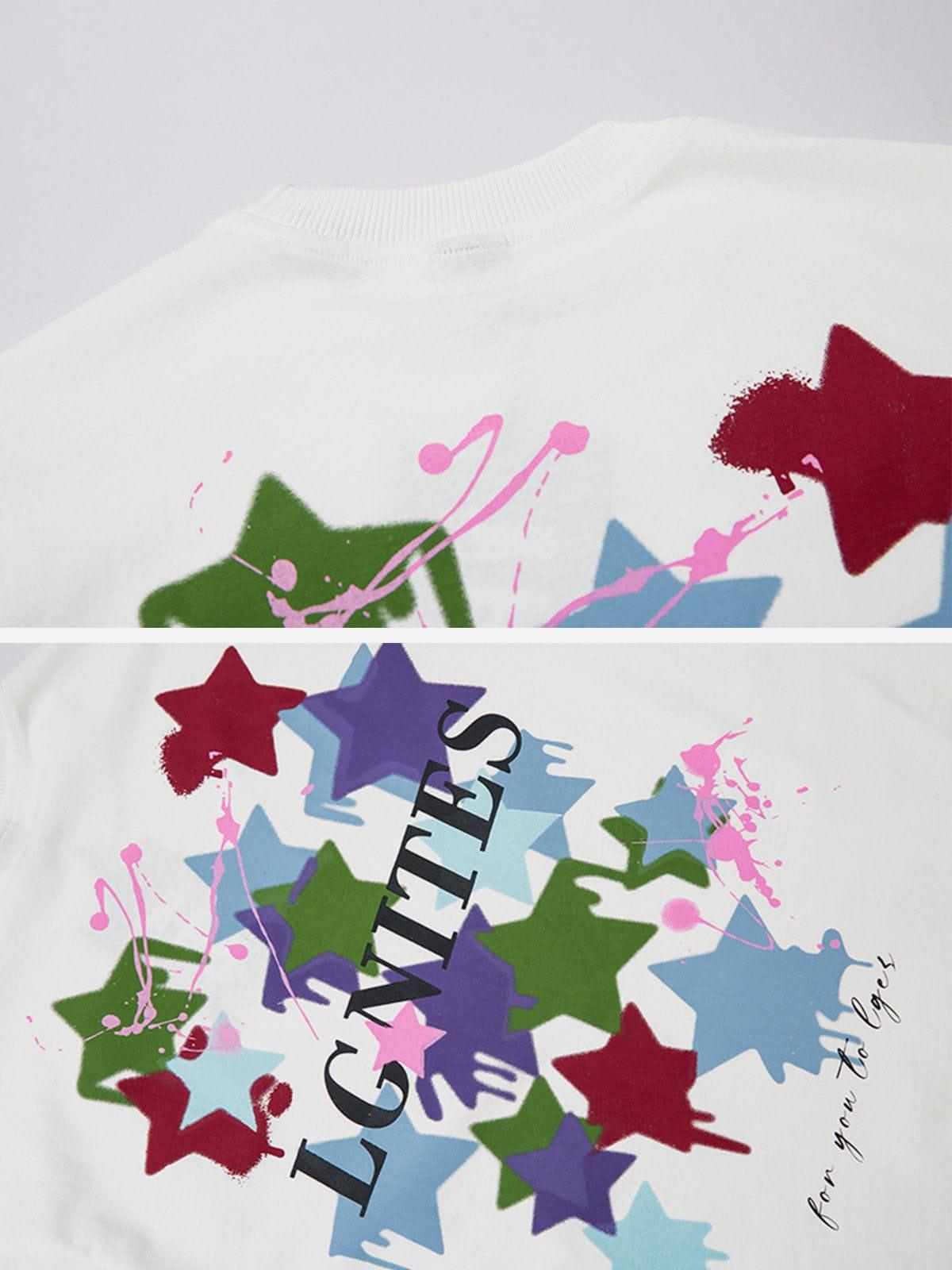 Sneakerland™ - Star Flocked Embroidered Tee - tntwear1