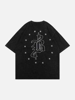 Sneakerland™ - Star Gothic Letter Washed Tee - tntwear1