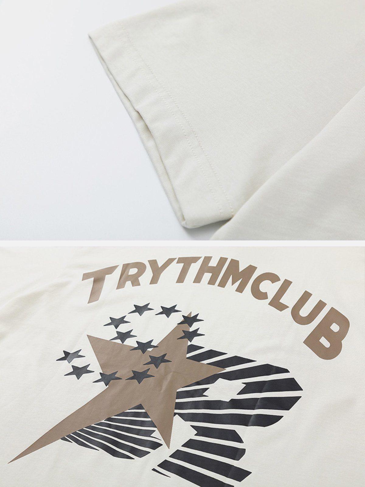 Sneakerland™ - Star Letter Print Polo Collar Tee - tntwear1