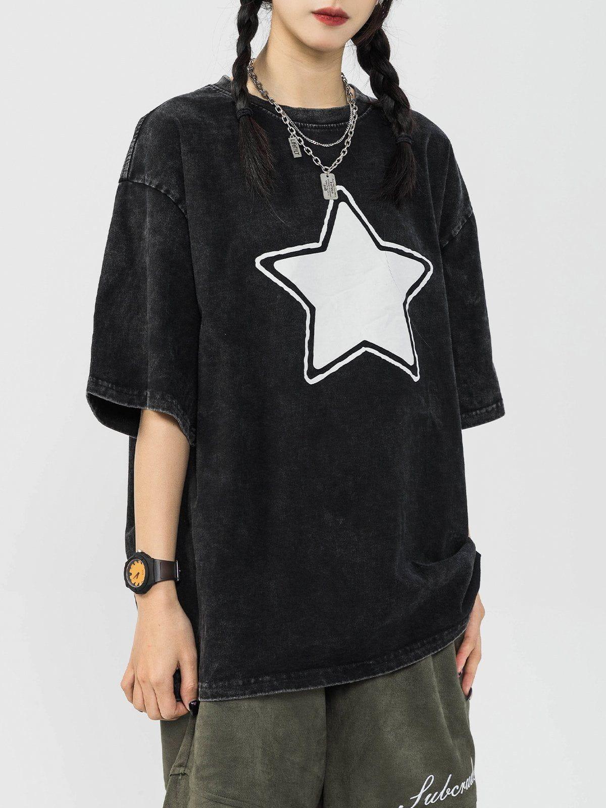 Sneakerland™ - Star Print Washed Tee - tntwear1