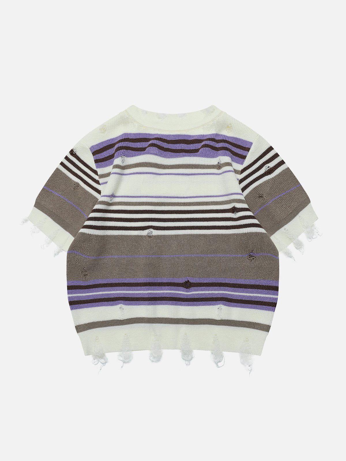 Sneakerland™ - Striped Raw Edge Knit Tee - tntwear1