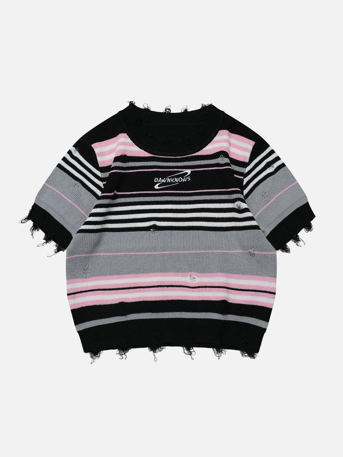 Sneakerland™ - Striped Raw Edge Knit Tee - tntwear1