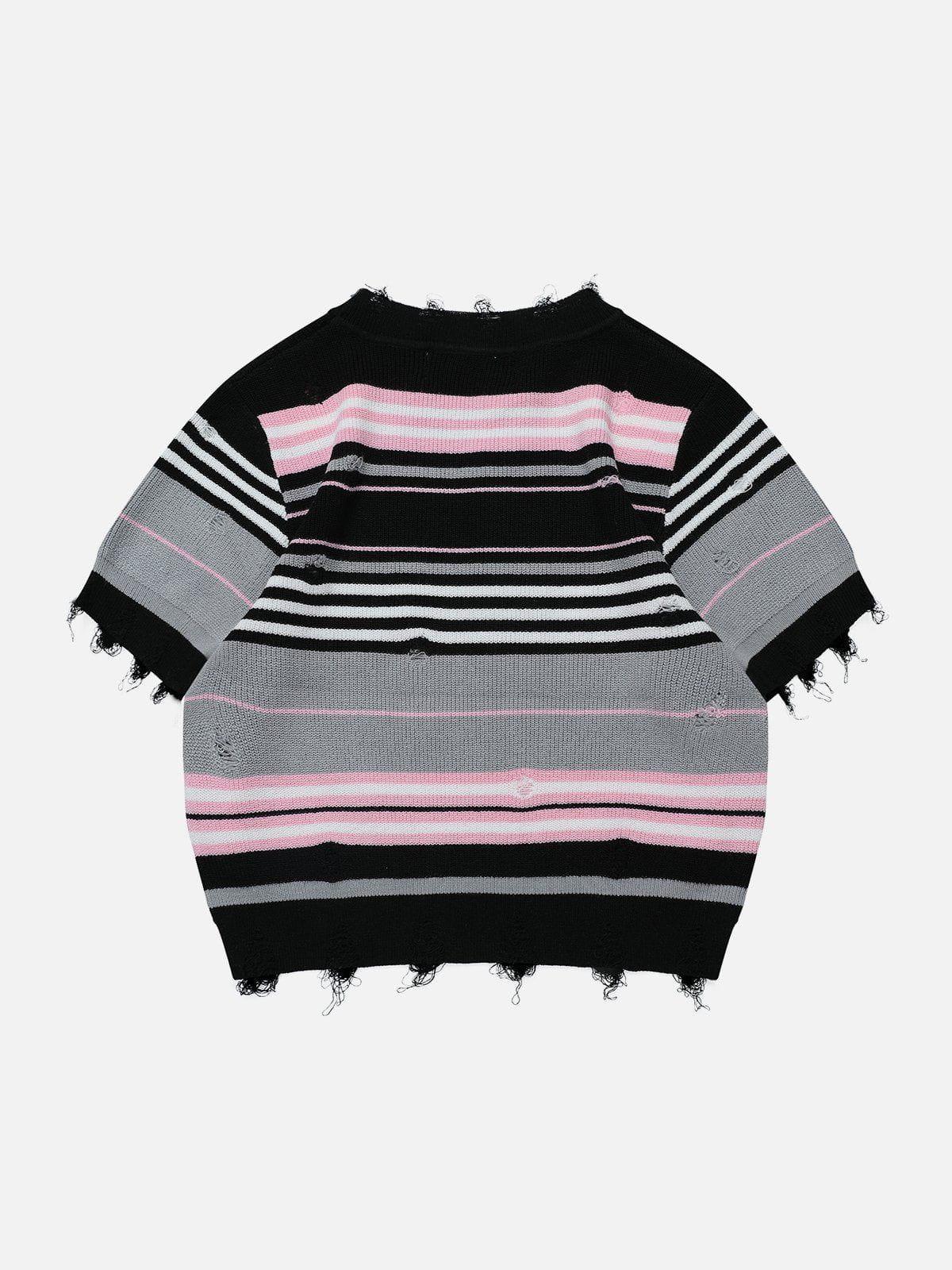 Sneakerland™ - Striped Raw Edge Knit Tee - tntwear1