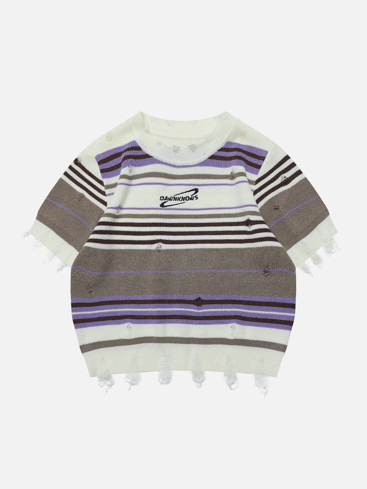 Sneakerland™ - Striped Raw Edge Knit Tee - tntwear1