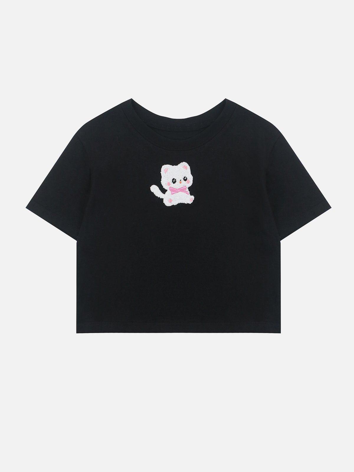 Sneakerland™ - Towel Embroidery Cat Print Tee - tntwear1