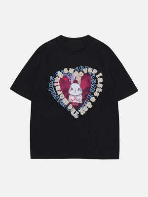 Sneakerland™ - Towel Embroidery Rabbit Heart Element Tee - tntwear1