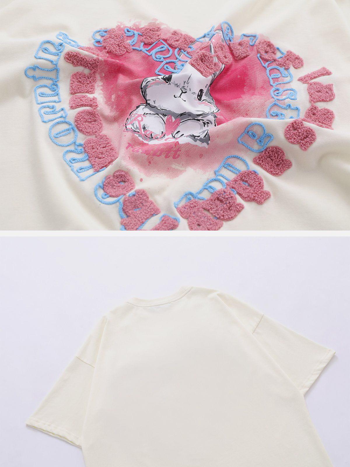 Sneakerland™ - Towel Embroidery Rabbit Heart Element Tee - tntwear1