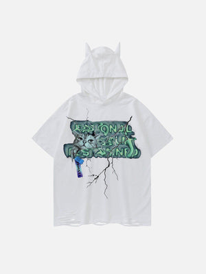 Sneakerland™ - Twisted Alphabet Cat Print Hooded Tee - tntwear1