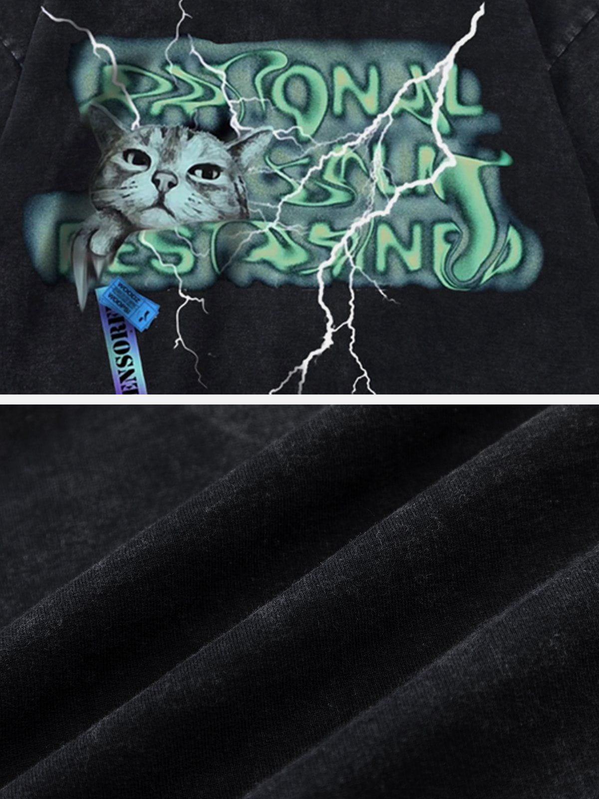 Sneakerland™ - Twisted Alphabet Cat Print Hooded Tee - tntwear1