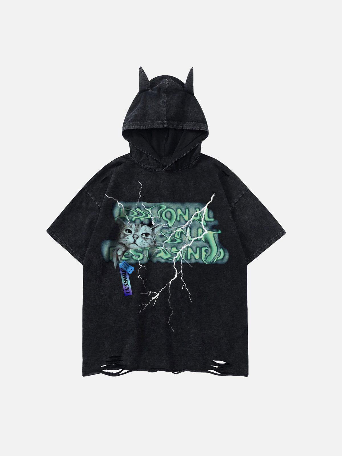 Sneakerland™ - Twisted Alphabet Cat Print Hooded Tee - tntwear1