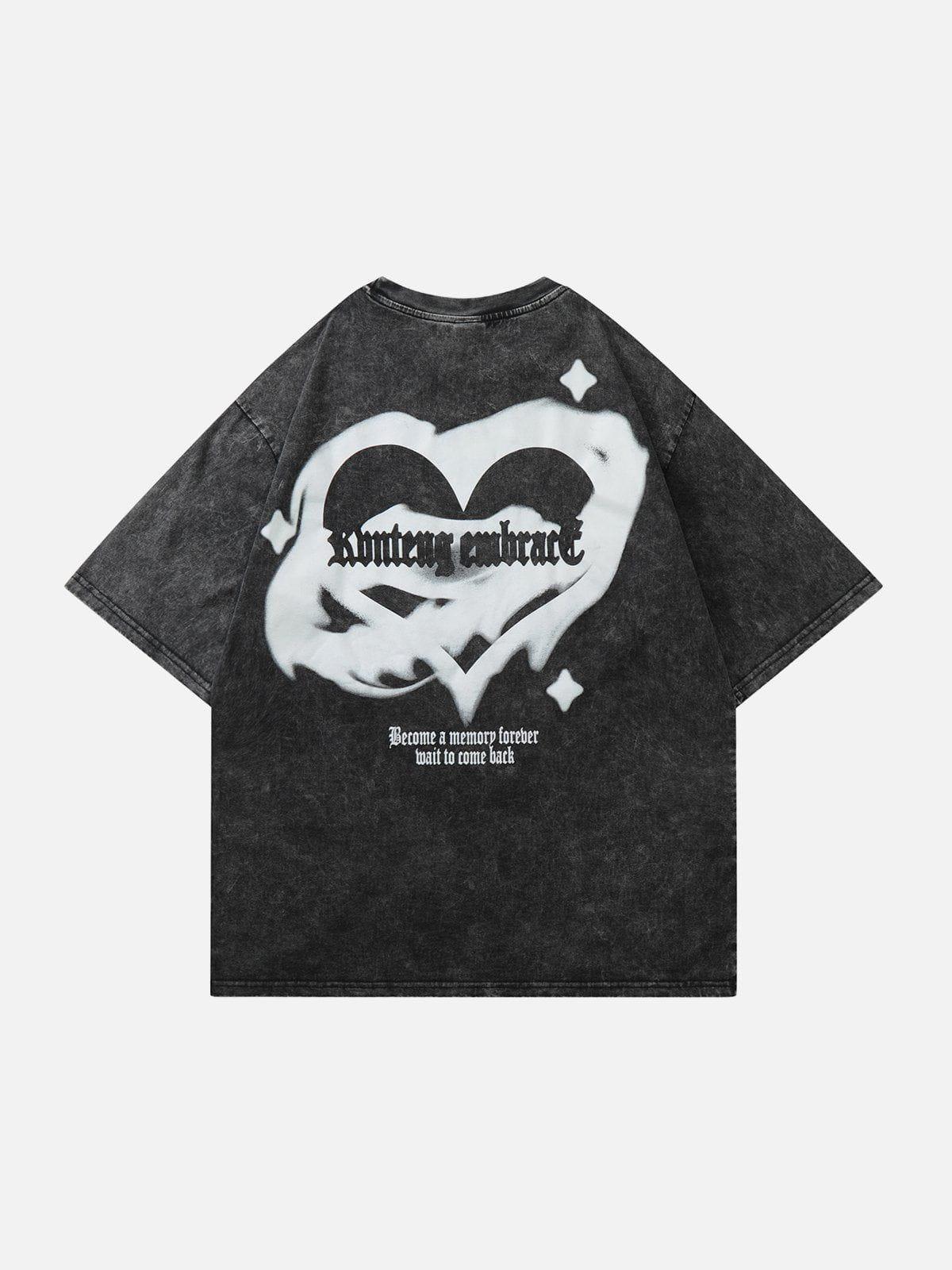 Sneakerland™ - Vintage Washed Irregular Heart Print Tee - tntwear1