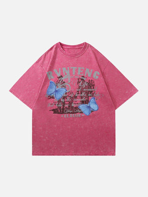 Sneakerland™ - Washed Butterfly Letter Print Tee - tntwear1