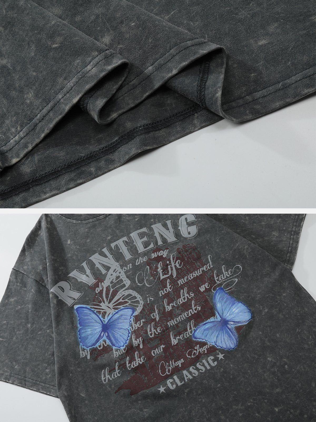 Sneakerland™ - Washed Butterfly Letter Print Tee - tntwear1