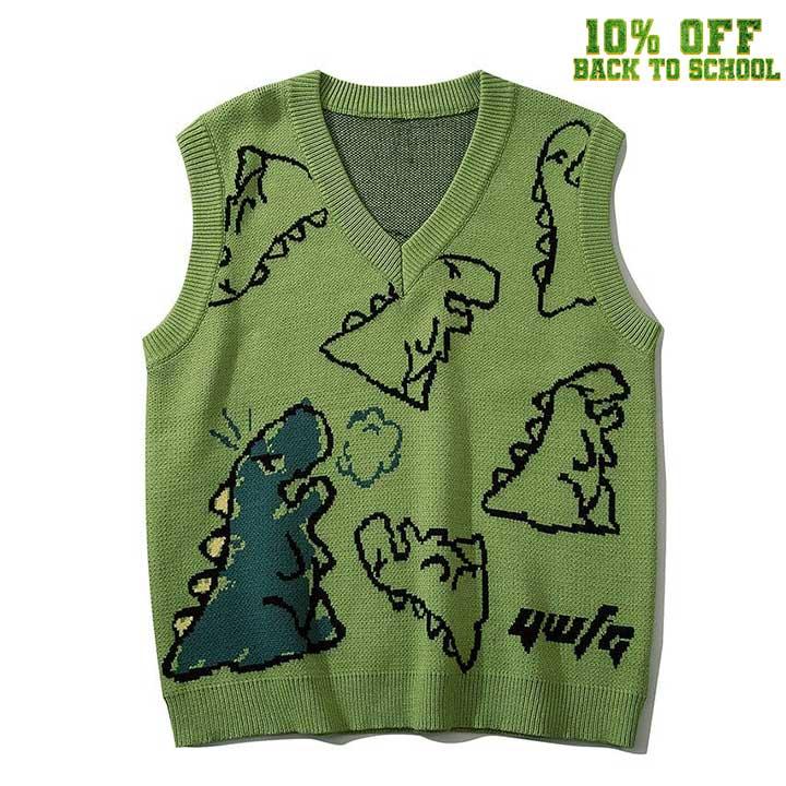 Dinosaur Graphic Knit Sweater Vest - tntwear1