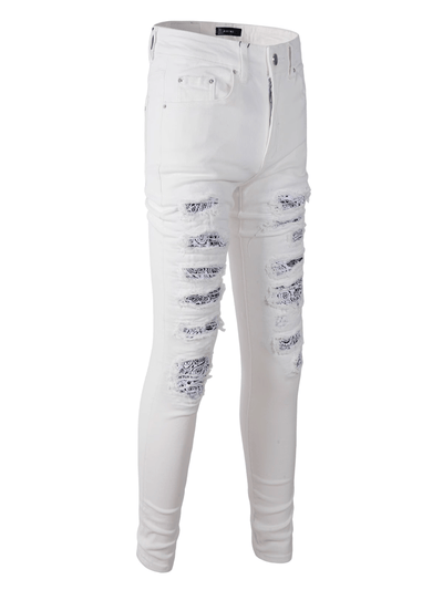White Ripped Patch Jeans