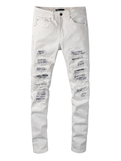 White Ripped Patch Jeans