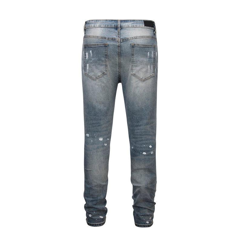 Studded Patch Denim - Washed Indigo - tntwear1