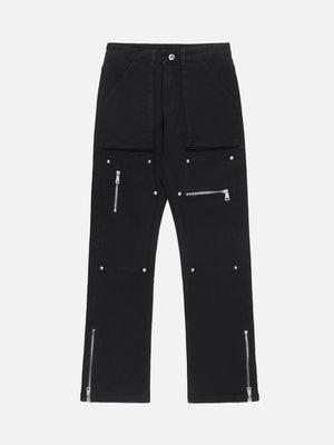 1984 High Street Zipper Patchwork Pocket Denim Pants Straight Leg - tntwear1