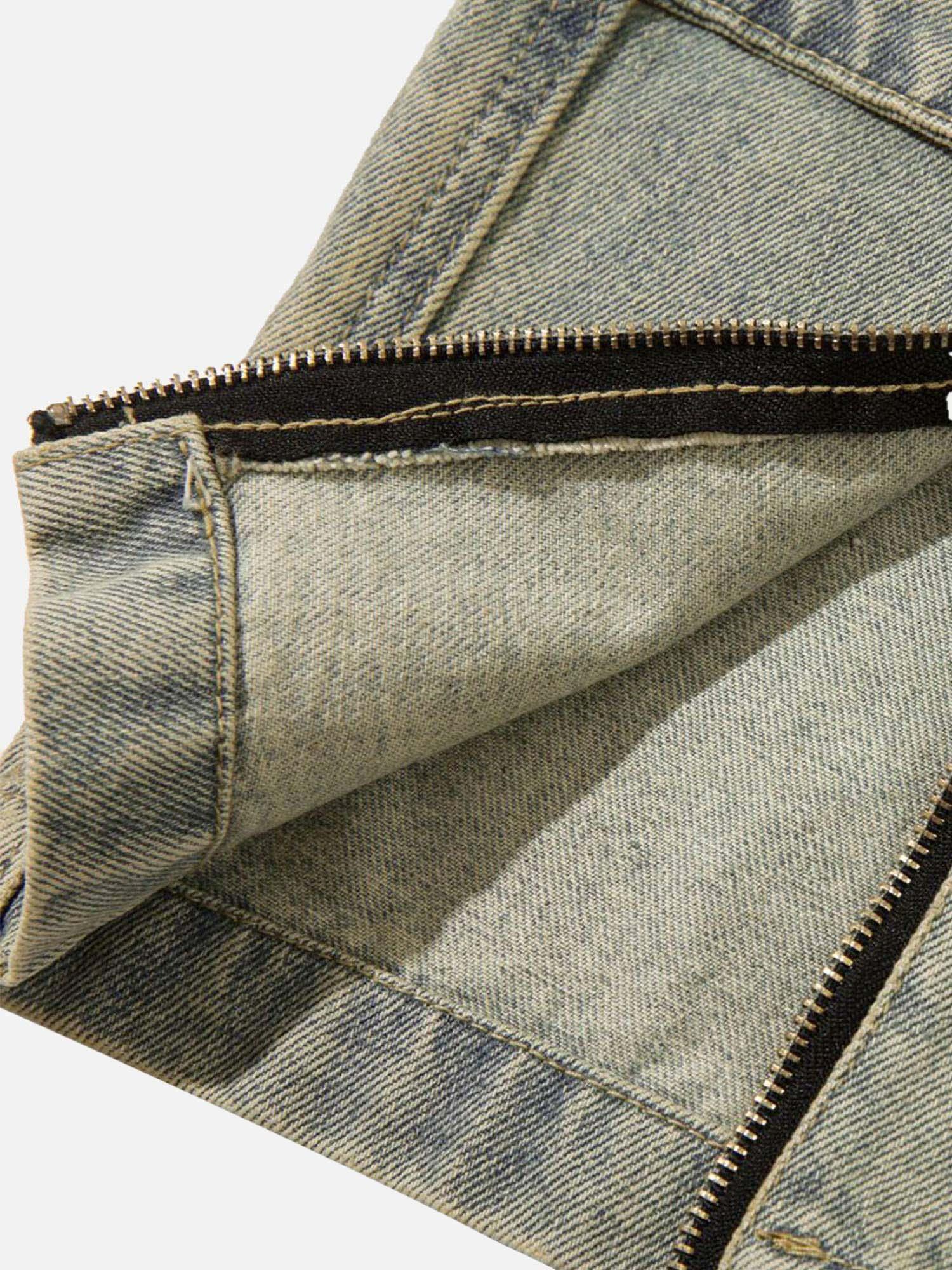 1984 American Street Trend Zipper Design Washed Jeans - tntwear1